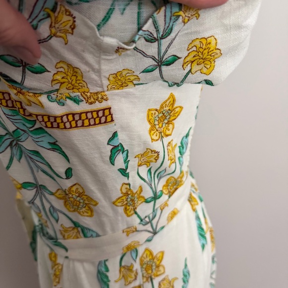 Draper James Dress Floral Linen Blend Square Neckline Lined Prairie Yellow Green - Picture 6 of 15